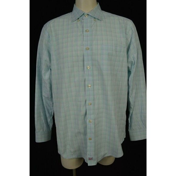 Vineyard Vines SLIM FIT MURRAY LS BUTTON FRONT PLAID MENS L SHIRT GREEN BLUE - Picture 1 of 8